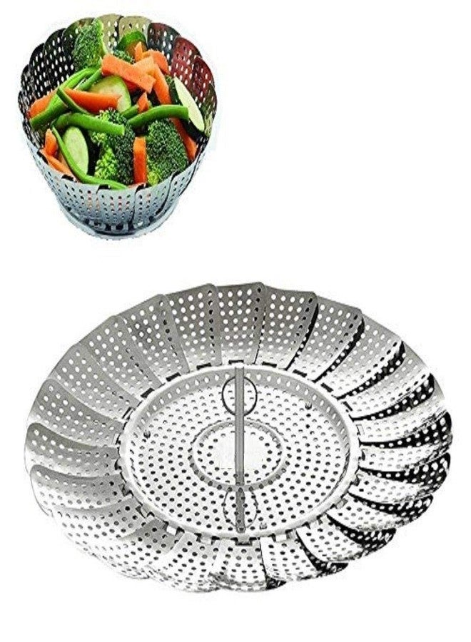 Moxtiza 27 cm Folding Stainless Steel Steamer Basket | Expandable Mesh Vegetable & Fruit Steamer Insert for Cooking, Healthy Food Steam, Kitchen Cookware & Utensils - Image 4